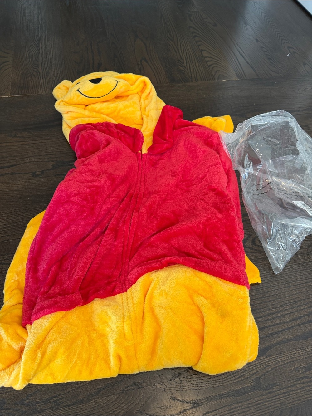 Adult Winnie the Pooh Plush Hooded Pajama Costume - Yellow & Red
